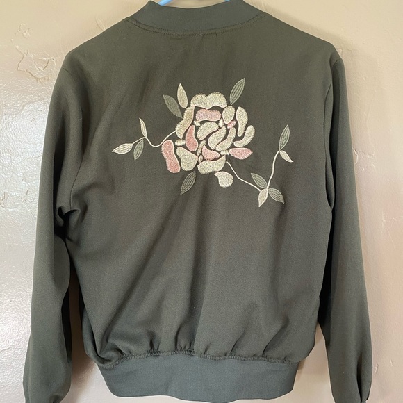 Olive Green Bomber Jacket with Gold embroidery - Picture 3 of 5